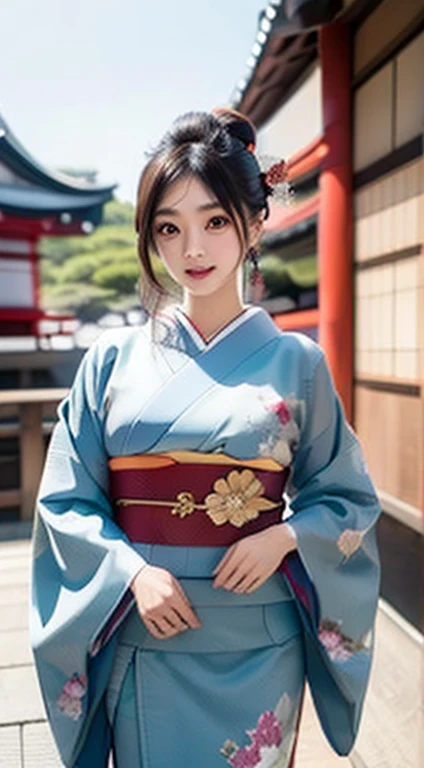 ((The Ultimate Beautiful Japan 20s Woman))、New year, full boddy, cutie facial features、(Big eyes:1.3), Detailed lips, inely detailed beautiful eyes, Double eyelids, long eyeslashes、(Huge breasts), (Curve), cparted lips, Beautiful teeth alignment, red blush...