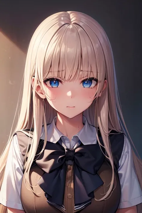 (hyper realisitic), (8K), (Extremely detailed), (Best Illustration), (Beautiful detailed eyes), (Best Quality), (Ultra-detailed), (masutepiece), (Wallpaper), (Detailed face), Solo, 1 girl, 1-hour drawing challenge, Wet sweat, (School uniform:1.3), gaze at ...