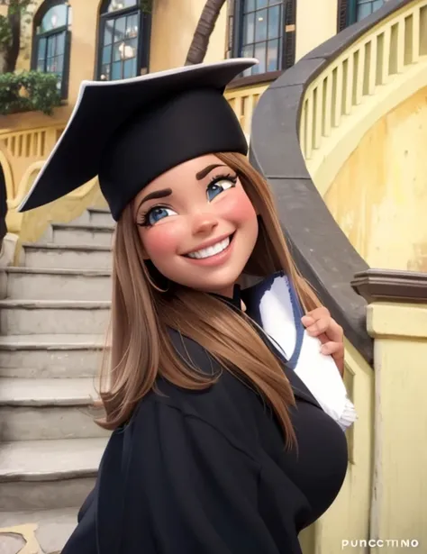 Uma linda garota estilo desenho Disney Pixar em alta qualidade com o sorriso lindo