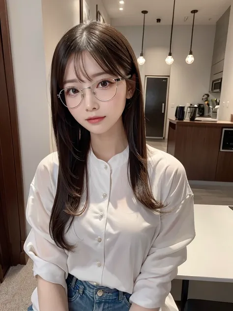 tmasterpiece,nood,Superb Beauty，Intellectual，Mature，Silver frame glasses are so beautiful,world masterpiece theater,super-fine,nood,nood,brunette color hair,hight resolution,nood,1girll,nood,looking at viewert,Unrestrained,a room，a desk，iPad，iPad， Unrestra...