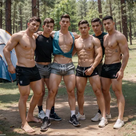 4 boys, gay, lovers, czech, 5 boys, ripped shirts, huge muscle, tight shorts, big bulging shorts, bubble ass, camping, nsfw