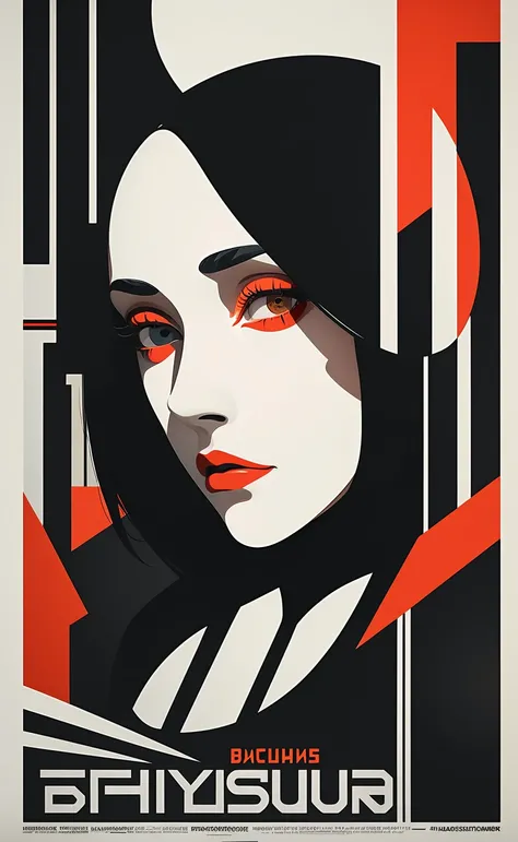 masterpiece, best quality, 1girl, spy movie poster, bauhaus, shapes, lines, abstract