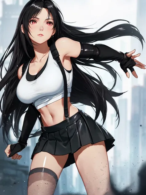 8k,masterpiece, bset quality,big, (1 girl), tifa lockhart, red_eyes, black hair, long hair, professional lighting, (shiny skin: 1.2), shiny big, ((best quality)), sharp focus: 1.2, highly detailed face and skin texture, detailed eyes, perfect face, perfect...