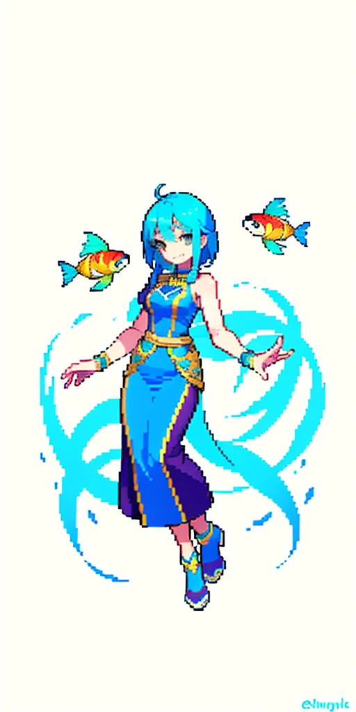 masterpiece, top quality, best quality), pixel,pixel art, 1 girl, aqua, fullbody, Cyprinid