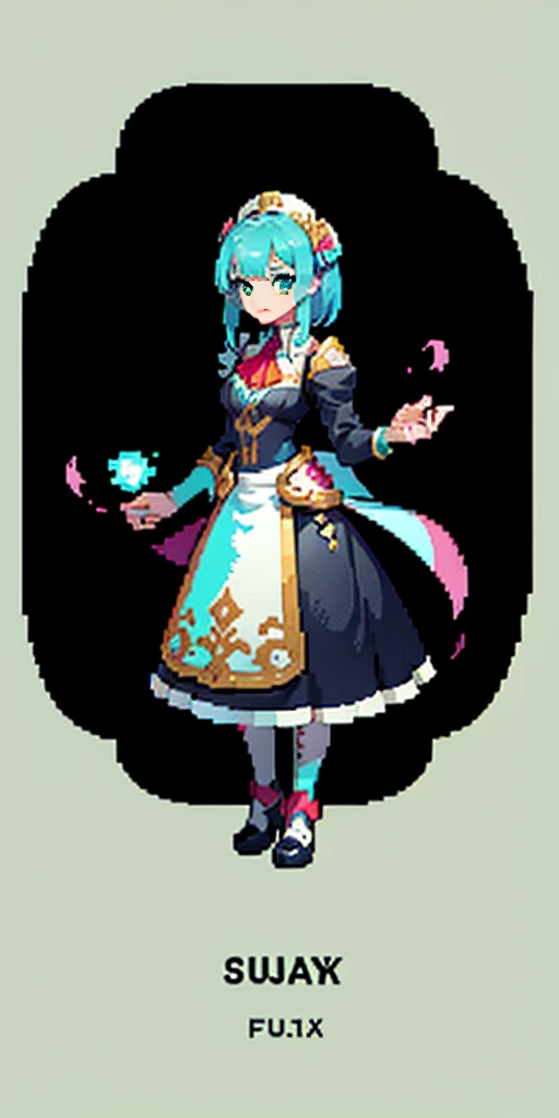 masterpiece, top quality, best quality), pixel,pixel art, 1 girl, aqua, fullbody, Cyprinid