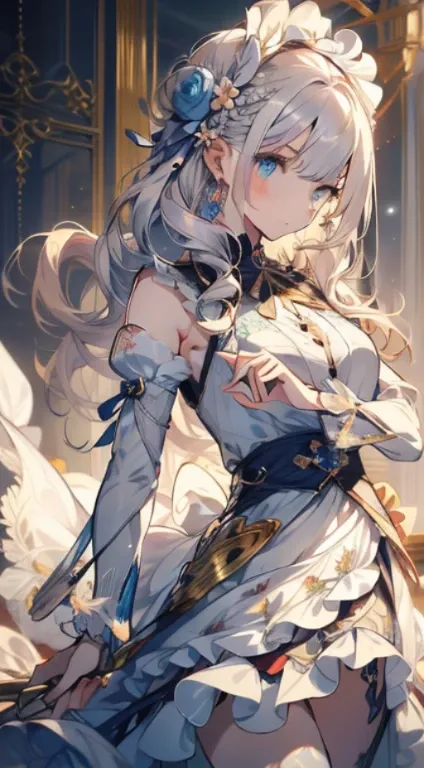 Official art, ヨーロッパの​masterpiece女性,, pale silver hair , azure eyes, (​masterpiece、top-quality、hight resolution: 1.4),in 8K, Anime Art Nouveau, highly detailed exquisite fanart, anime fantasy illustration, clean detailed anime art, detailed anime art, sharp...