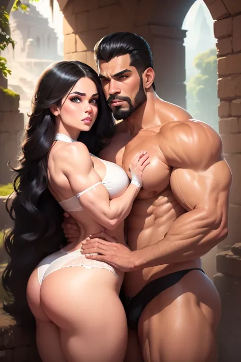 (SFW)Arte similar Jonh Buscema(absurdres, highres, ultra detalhado), 2others, casal, 1boy com 1girl, maduro, (Height difference1.3), cor de cabelo diferente, feliz, amor, (Hug), parte superior do corpo, menina de cabelo longo, cabelo loiro e preto, fantasi...