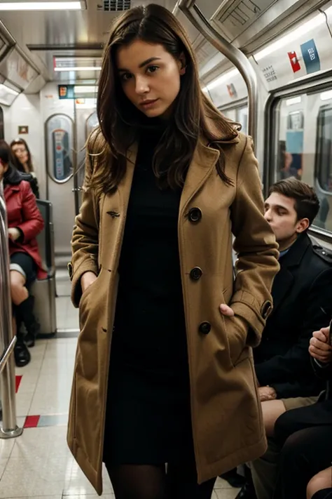 french woman in subway train wearing coat