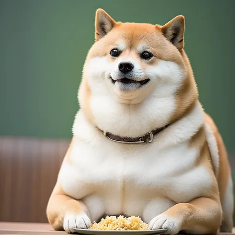 Solo,Professional Photos [(((Buff Swoledoge))):Buff Swoledoge:8], Grinning, Dogs body, eat a big curry rice  ,Cinematic dramatic light, Smooth transition, Bokeh, simple background,Looking at Viewer,