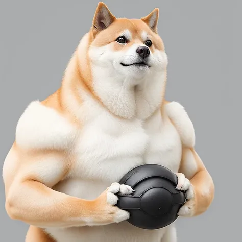 Solo,Professional Photos [(((Buff Swoledoge))):Buff Swoledoge:8], Grinning, Dogs body, eat a big meal  ,Cinematic dramatic light, Smooth transition, Bokeh, simple background,Looking at Viewer,