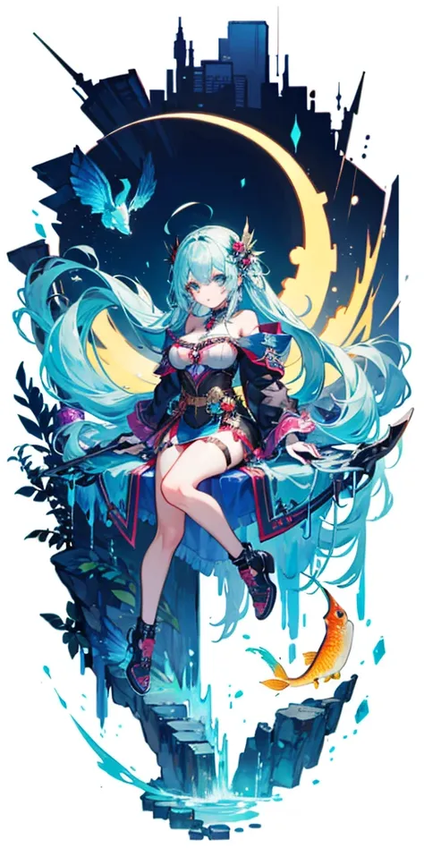 masterpiece, top quality, best quality), pixel,pixel art, 1 girl, aqua, fullbody, Cyprinid