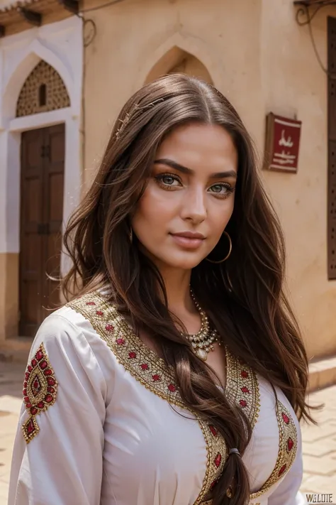 Instagram-Models posieren in Fes, in traditional clothes, full entire body, beautiful detailed eyes, beautifully detailed lips, extremely detailed eyes and face, kurzes, welliges rosa Haar ((best qulaity)), ((Meisterwerk)), (detailliert), perfektes Gesicht...