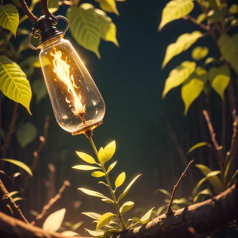 Close-up Shot Shot，a glowing firefly，in the jungle at night，The background is blurred out，Create a beautiful and peaceful atmosphere