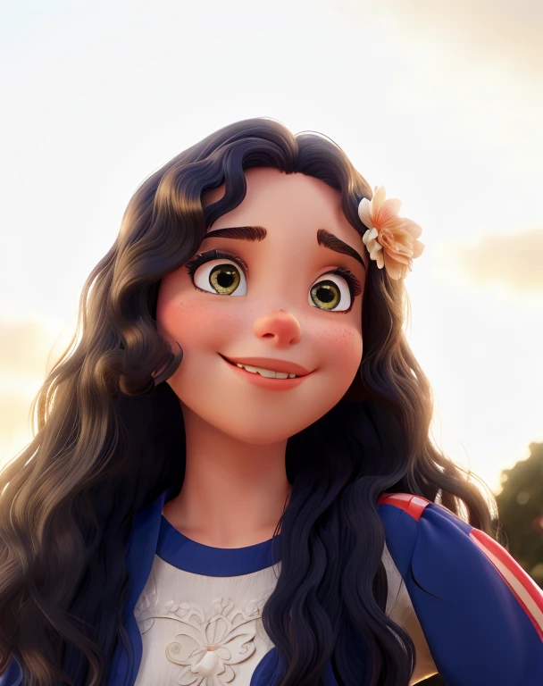 A beautiful girl with Disney-style wavy hair, auta qualidade valorizando os detalhes do camelo