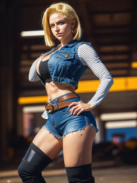 Unparalleled masterpiece, ultra realistic 8k CG, Perfect artwork, (1girl:1.1), alone, ((perfect female figure)), (NSFW), Looking at Viewer, mature woman, child (android 18) stand, (Teasing), best quality:1.1, seductive posture, sexy pose, seductive, (gorge...