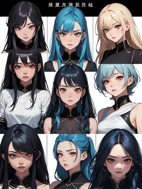 ((master-piece)),(((bestquality))),(Character design sheet, Same character.., Front, side), A Beautiful Girl,blue colored hair, albio, Red Eyes, long-haired, annoyed, ใบFrontเท่านั้น, Separate from each other.., fins, balance, jewelry, sharpt teeth, shouti...