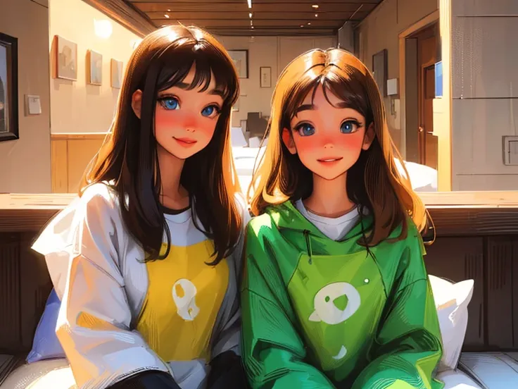 (best quality,highres,masterpiece:1.2),ultra-detailed,realistic,4 anime sisters posing together,beautiful detailed eyes,beautiful detailed lips,long eyelashes,[anime style],gorgeous 17 yr old brunette girl with mesmerizing eyes and a warm smile,[brunette t...