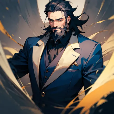 ((Best quality)), ((tmasterpiece)), (detailed), One with a beard、Man in suit。