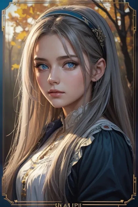 (8k, best quality, masterpiece: 1.2), (best quality: 1.0), (ultra-high resolution: 1.0), watercolor, a beautiful woman, (shiny pupils,blue pupils),shoulders, headband, Agnes Cecil, bust portrait, extremely bright design, pastel colors, autumn lights, moody...