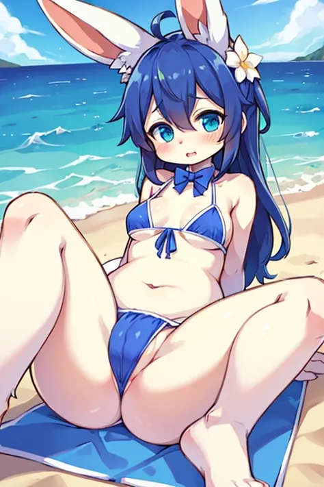 make a bunny girl with small breasts having anal sex dressed up in a cute bikini on the beach