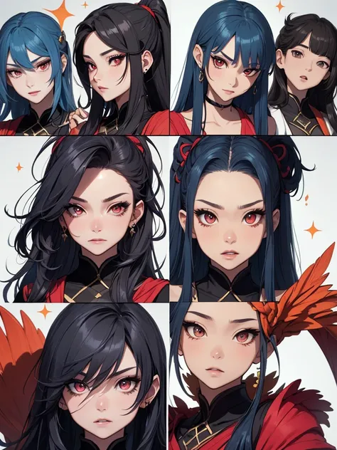 ((master-piece)),(((bestquality))),(Character design sheet, Same character..., Front, side), A Beautiful Girl,blue hair, albio, Red Eyes, long-haired, annoyed, ใบFrontเท่านั้น, Separate from each other..., fins, balance, jewelry, sharpt teeth, shouting, sp...