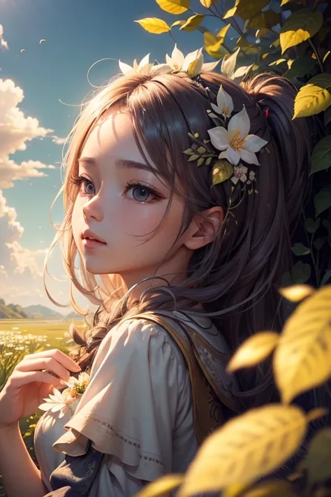 Masterpiece, highest quality, (highly detailed CG Unity 8k wallpaper) (highest quality), (best illustration), (best shadow) nature, sky, clouds, delicate leaf petals falling in the light of the air Tracking, ultra detailed