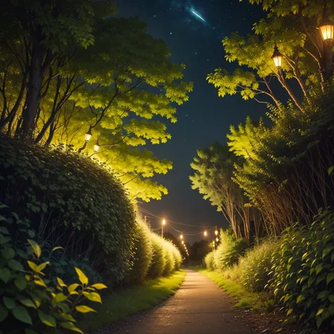 Fireflies and bushes at night on the East Coast of the United States