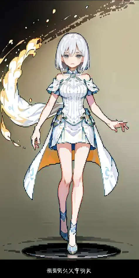 ((((Official Art + Premium Quality): 1.3), full-body close-up, create an elegant atmosphere), white short skirt, white hair shawl, graceful flowing, elegant movements, sad and indifferent expression, floating in the air, (1girl), slim figure)