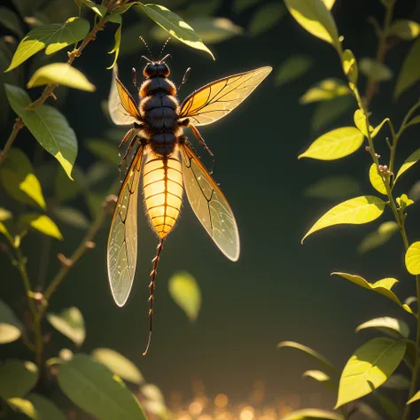 best quality,4k,high-res,masterpiece:1.2,romantic,serene,nightscape,shimmering glow,gleaming firefly,radiant tail with a subtle green fluorescence,peaceful night,harmonious,flourishing shrubbery,detailed insect lens,ethereal,majestic