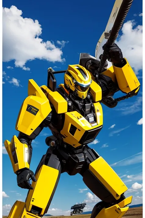 机器人　mechs　Yellow and black color　construction drill equipment　Light armor　mechsニカルなフルフェイスヘルメット　Character erasure　mine