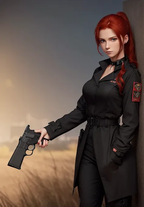 redhead, ((medium hair)), ((dark red hair)), ((solo female)), ((solo)), ((small breasts)), outside, night, ((character portrait)), ((1woman)), ((bedroom)), ((front view)), sweating, ((ponytail)), ((solo female)), ((solo)), ((fully clothed)), ((1woman)), sw...