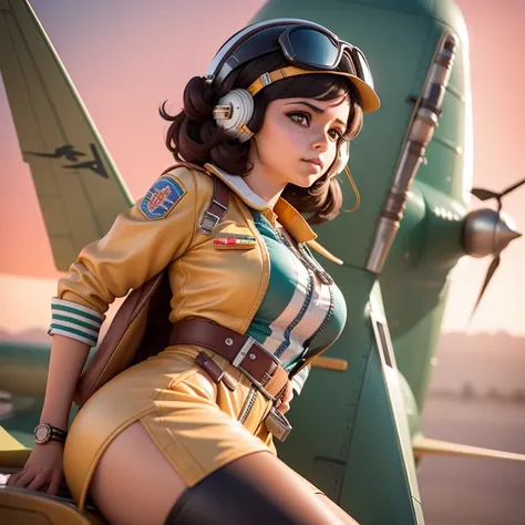 jovencita, Retro futurista, Second World Airplane Pilot.