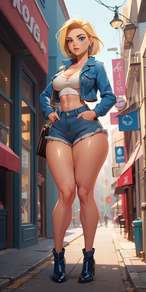 unparalleled masterpiece, ultra realistic 8k CG, perfect artwork, (1girl:1.1) , solo, ((perfect female figure)), (nsfw), looking at viewer, mature female, bimbo (android 18) standing, (teasing), best quality:1.1 , seductive posture, sexy pose, alluring, (b...