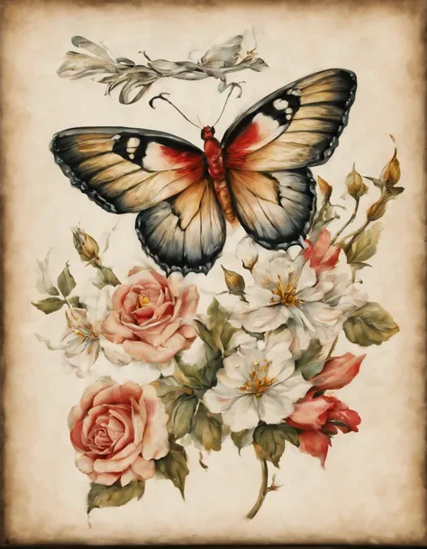 Classic American Traditional Tattoo Style 1，butterflys，Ink lines，,tmasterpiece,actual,Realistis,A high resolution, Thick lines, Nautical elements, vintagestyle