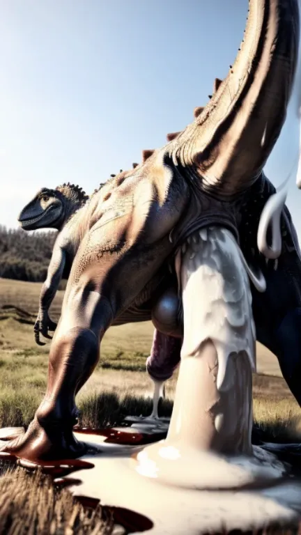 HD graphics，Detailed and realistic，high detal，high qulity，photo-realistic，photorealistic eye，Detailed paws，Masterpiece artwork，top-quality，32k，hyper HD, ((((feral dinosaur)))),in field ((((on all fours, raised tail,  huge balls, hyper flared penis, erected...