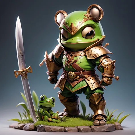 Little frog warrior with medieval armor and claymore sword