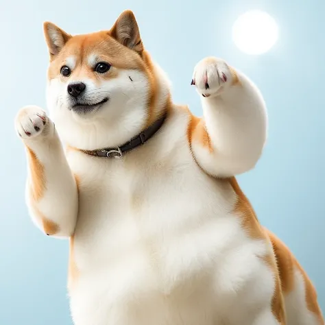 Solo,Professional Photos [(((Buff Swoledoge))):Buff Swoledoge:8], Grinning, Dogs body,raise a hand,Cinematic dramatic light, Smooth transition, Bokeh, simple background,Looking at Viewer,