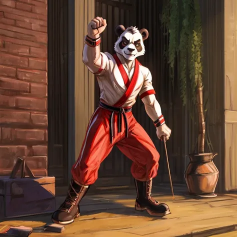 a panda，Detailed character details，Martial artist，Punch your fist