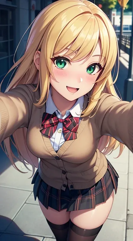 ((masutepiece, Best Quality, hight resolution, nffsw, Perfect Pixel, depth of fields, 4K, nffsw, nffsw))), 1girl in, Single, Solo, Beautiful anime girl, Beautiful Art Style, Anime Character, ((Long hair, Parted bangs, Blonde hair)), (Green eyes:1.4, rounde...