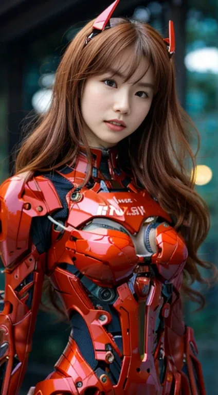 A beautiful Japanese actress,wearing a EVA 03-style Red and orange latex coat,Role playing Asuka Langley Soryu,full-body ,Delicate Face, Stunningly Beautiful, Combat Pose,High Detail Skin, Realistic Skin Detail, Visible Pore,The photograph is taken with a ...