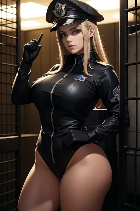 A mais alta qualidade de imagem，Detalhes marcantes，ultrahigh-resolution，uma menina，Guarda prisional feminina，dark series，Estilo escuro，Escuro，mechas，Ela usa um uniforme policial sexy，in prison，Ela estava em uma gaiola，Corpo robusto，Sexy e robusto，ABS detal...