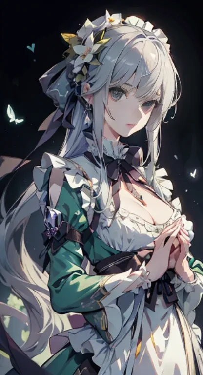 Official art, ヨーロッパの​masterpiece女性,, pale silver hair , purple and green odd eyes, (​masterpiece、top-quality、hight resolution: 1.4),in 8K, Anime Art Nouveau, highly detailed exquisite fanart, anime fantasy illustration, clean detailed anime art, detailed a...