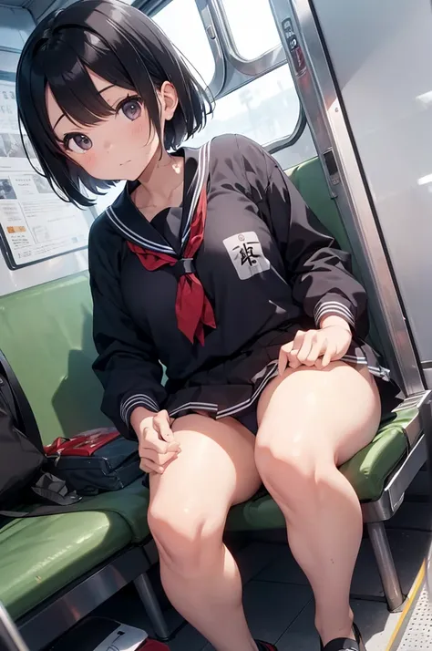 On the train、Short black hair、a sailor suit、a beauty girl、Being molested、Stripped underwear、