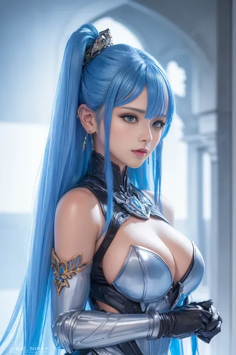 a close up of a woman in a silver and blue dress, chengwei pan on artstation, by Yang J, detailed fantasy art, stunning character art, fanart best artstation, epic exquisite character art, beautiful armor, extremely detailed artgerm, detailed digital anime...