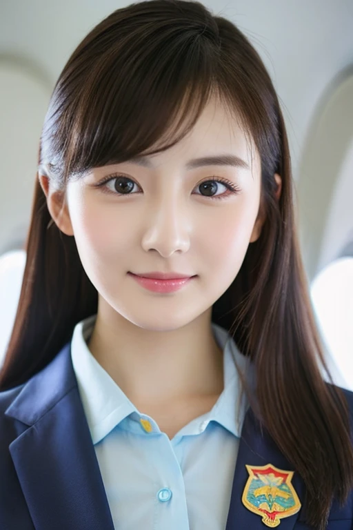 top-quality、​masterpiece、real 20 year old woman、stewardess、In-flight、Puku Face、Hairstyle is short、1girl in、hight resolution、