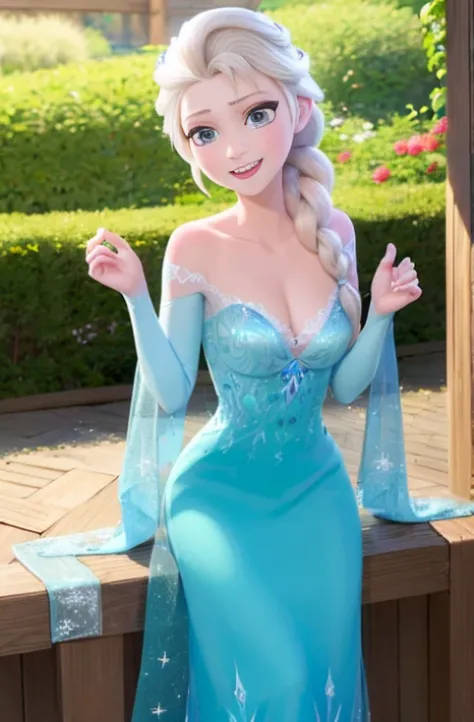 (Masutepiece:1.4), (Mejor calidad:1.4), (High resolution:1.4), Elsa de Arendelle, Sheer bra、sosten grande、Ropa interior reveladora、single braid, They are smiling,cara agradable、emphasis on chest、 durante la noche, Mirando al espectador,