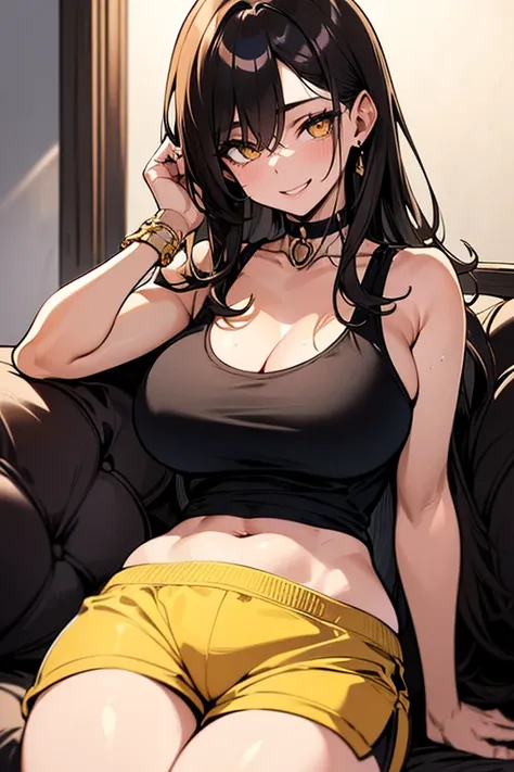 (masterpiece), best quality, Detailed, Ultra-Detailed, Digital Art, Detailed Face, (Hyper-Detailed Eyes:1.2), (Absurdres:1.3), (Realism:1.2), (Realisitc:1.2), expressive eyes, perfect face, massive breasts, very curvy, long brown hair, yellow eyes, gyaru, ...