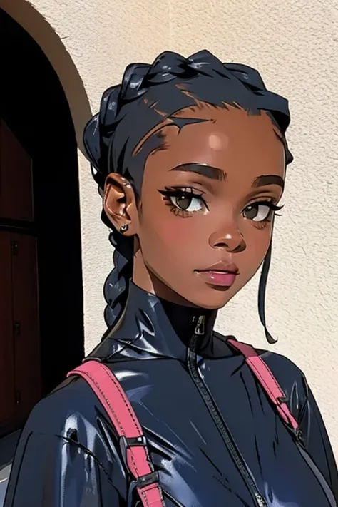 (master part, melhor qualidade), Deep Ebony 1girl, beautiful face, Braids hanging freely, nsfw seios muito grandes, nsfw moda cyberpunk, nsfw moda cyberpunk