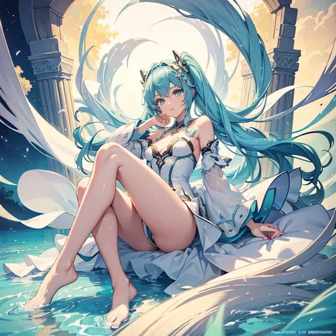 hatsuneMiku、(ultra Realistic), (An illustration), (Highres), (8K), (highlydetailed), (the best illustration), (Beautiful Detailed Eyes), (beste Quality), (Super Detailed), (Master peace), (Wallpapers), (Detailed Face), solo, 1girl, Aristocratic dresses、Whi...