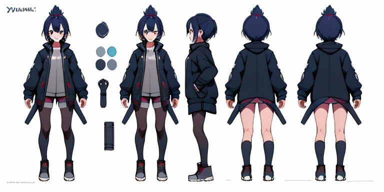 1 young girl, character sheet, concept art, full body, (masterpiece:1.2), (best quality:1.3), 1girl, standing, punk